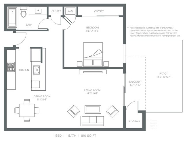 1 Bed • 1 Bath H-109 floor plan